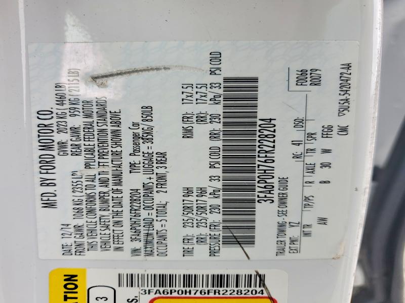 Aukcja sprzedaży 2015 Ford Fusion, vin: 3FA6P0H76FR228204, numer aukcji: 97683695