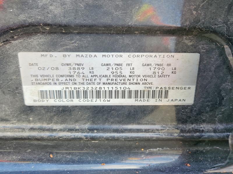 Aukcja sprzedaży 2008 Mazda 3, vin: JM1BK323281115104, numer aukcji: 57421076
