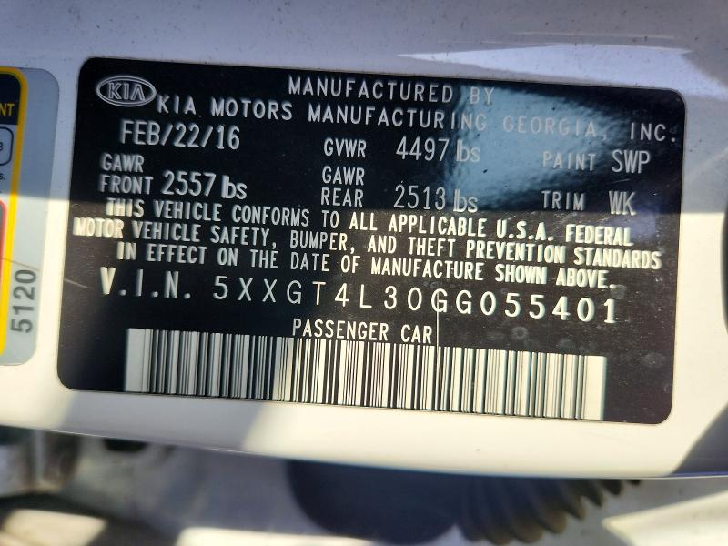 Aukcja sprzedaży 2016 Kia Optima, vin: 5XXGT4L30GG055401, numer aukcji: 58653886