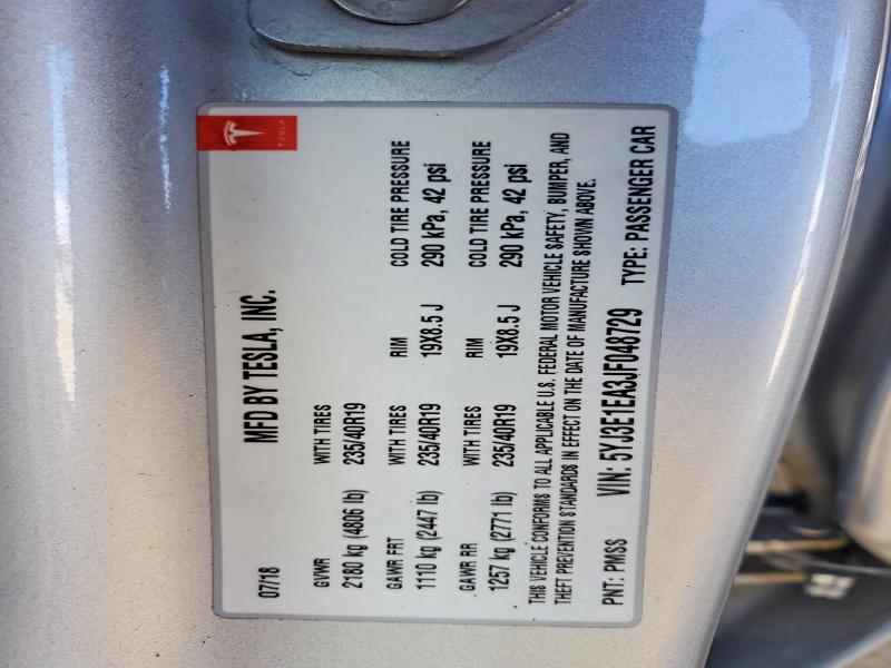 Продаж на аукціоні авто 2018 Tesla 3, vin: 5YJ3E1EA3JF048729, номер лоту: 57782206