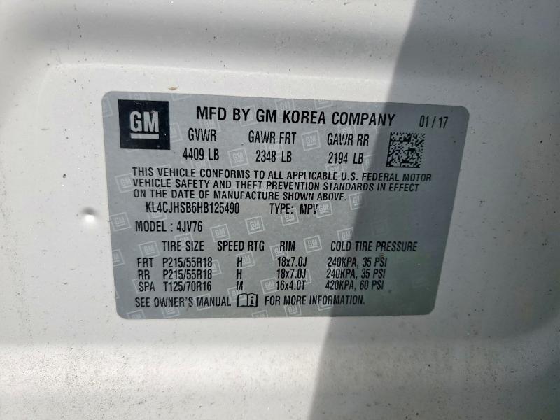 Aukcja sprzedaży 2017 Buick Encore, vin: KL4CJHSB6HB125490, numer aukcji: 58768836