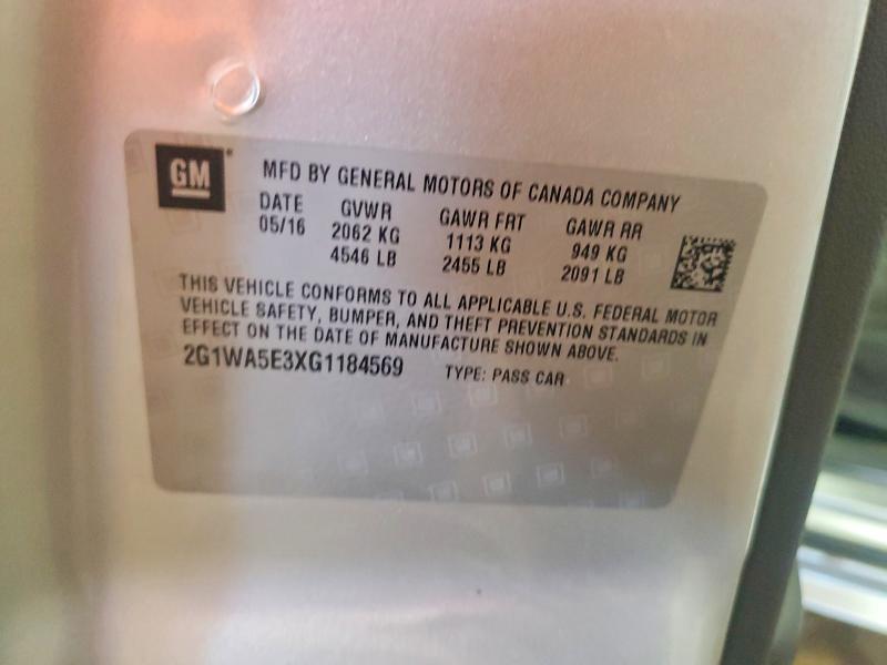 58752076 :رقم المزاد ، 2G1WA5E3XG1184569 vin ، 2016 Chevrolet Impala مزاد بيع