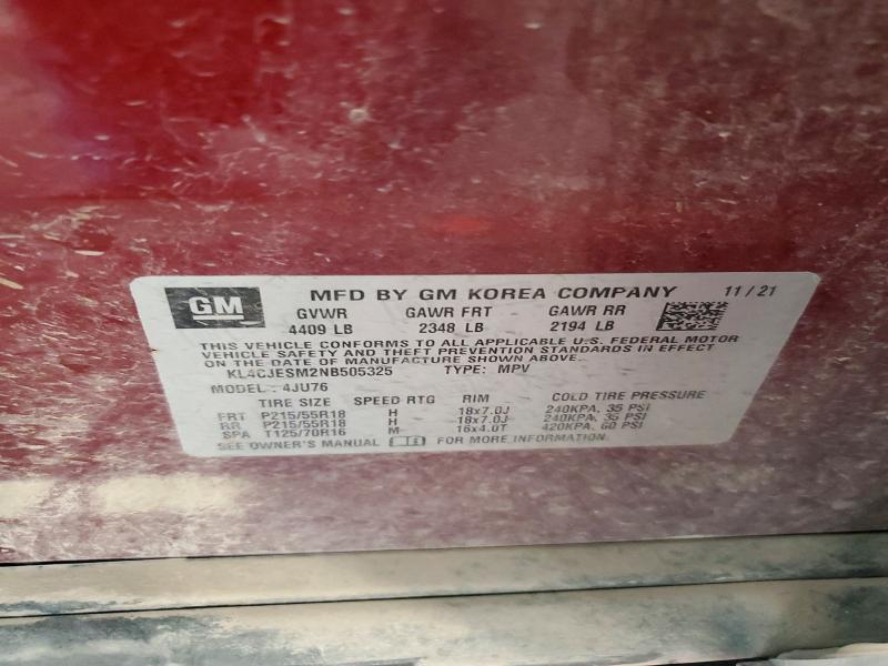 59286656 :رقم المزاد ، KL4CJESM2NB505325 vin ، 2022 Buick Encore مزاد بيع