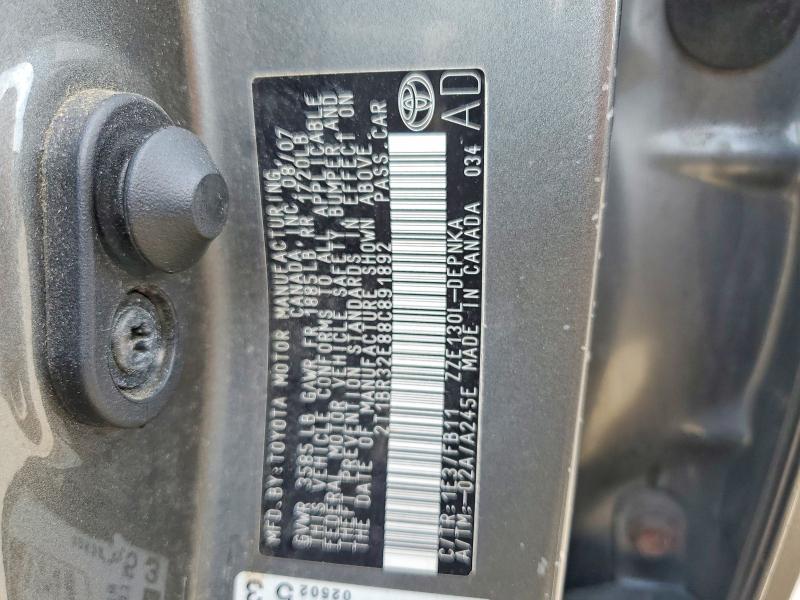 Продаж на аукціоні авто 2008 Toyota Corolla, vin: 2T1BR32E88C891892, номер лоту: 56871766
