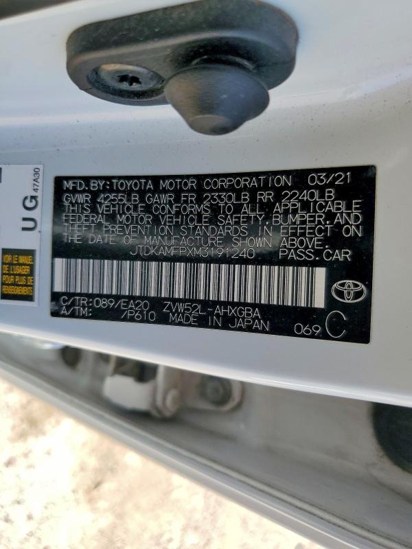 Продаж на аукціоні авто 2021 Toyota Prius Prime, vin: JTDKAMFPXM3191240, номер лоту: 58320766