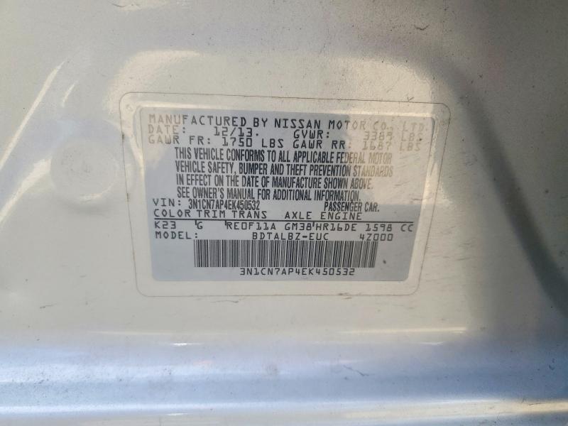 Aukcja sprzedaży 2014 Nissan Versa, vin: 3N1CN7AP4EK450532, numer aukcji: 55431506