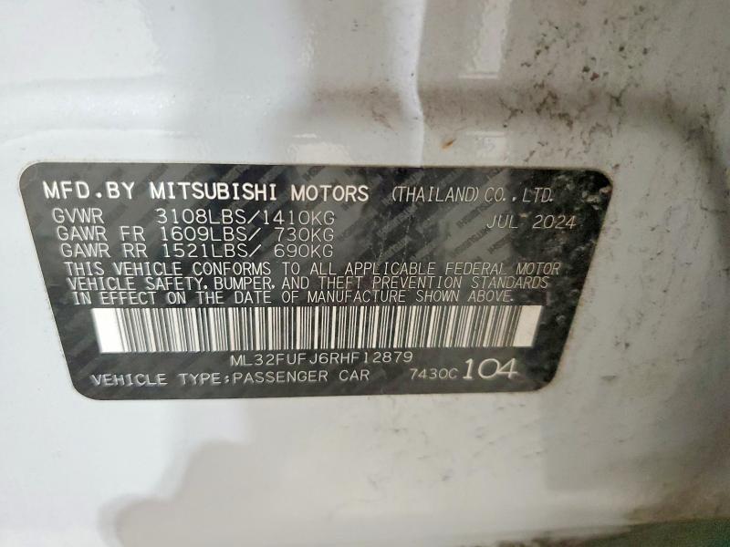 2024 Mitsubishi Mirage მანქანა იყიდება აუქციონზე, vin: ML32FUFJ6RHF12879, აუქციონის ნომერი: 55828326