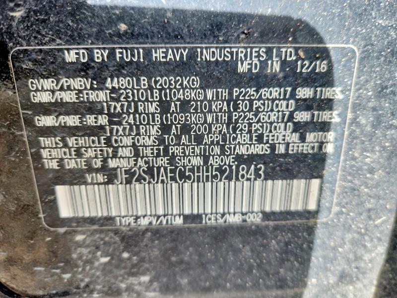 Aukcja sprzedaży 2017 Subaru Forester, vin: JF2SJAEC5HH521843, numer aukcji: 56834936
