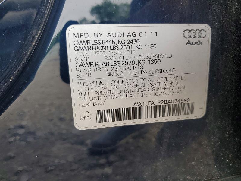56743146 :رقم المزاد ، WA1LFAFP2BA074999 vin ، 2011 Audi Q5 مزاد بيع