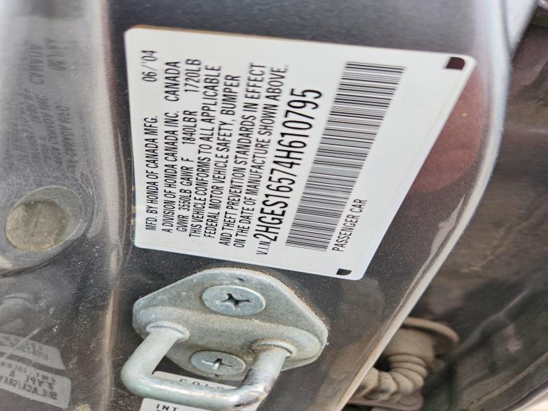 Продажа на аукционе авто 2004 Honda Civic, vin: 2HGES16574H610795, номер лота: 56736066