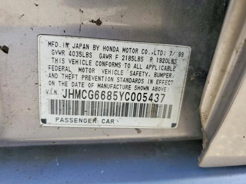 56331486 :رقم المزاد ، JHMCG6685YC005437 vin ، 2000 Honda Accord مزاد بيع