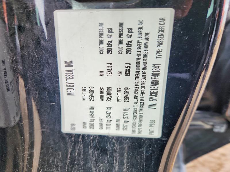 57006156 :رقم المزاد ، 5YJ3E1EA8KF401841 vin ، 2019 Tesla Model 3 مزاد بيع