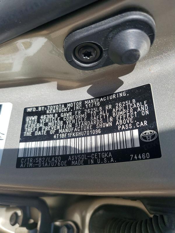 Aukcja sprzedaży 2017 Toyota Camry, vin: 4T1BF1FK6HU701096, numer aukcji: 58346796
