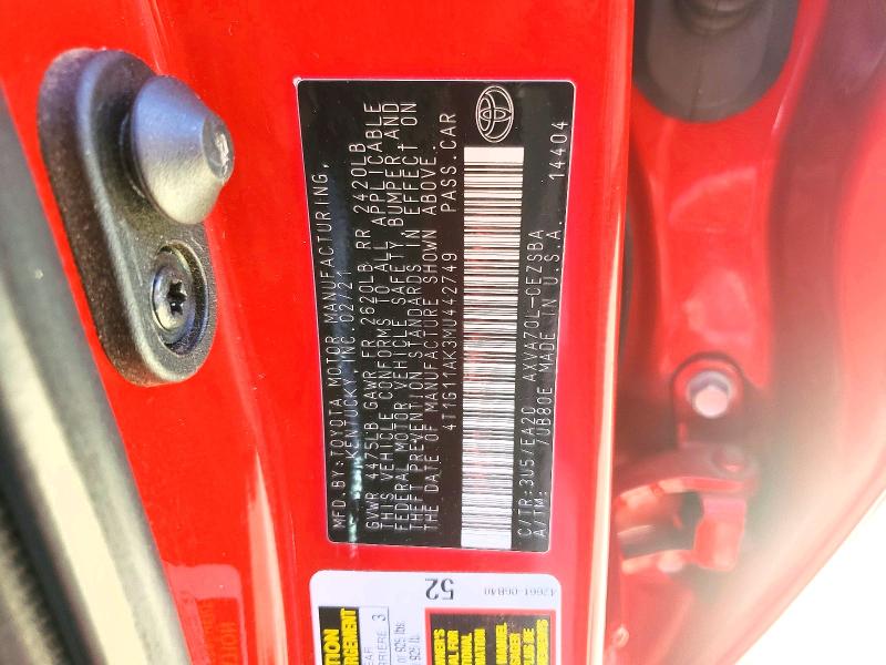 55653706 :رقم المزاد ، 4T1G11AK3MU442749 vin ، 2021 Toyota Camry مزاد بيع
