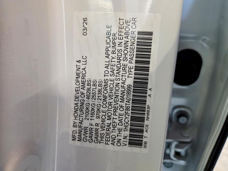 Auction sale of the 2026 Honda Accord, vin: 1HGCY2F86TA018999, lot number: 57767676