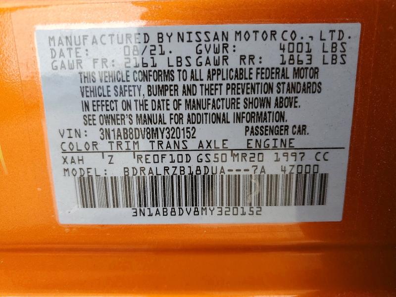 Продажа на аукционе авто 2021 Nissan Sentra, vin: 3N1AB8DV8MY320152, номер лота: 58025546