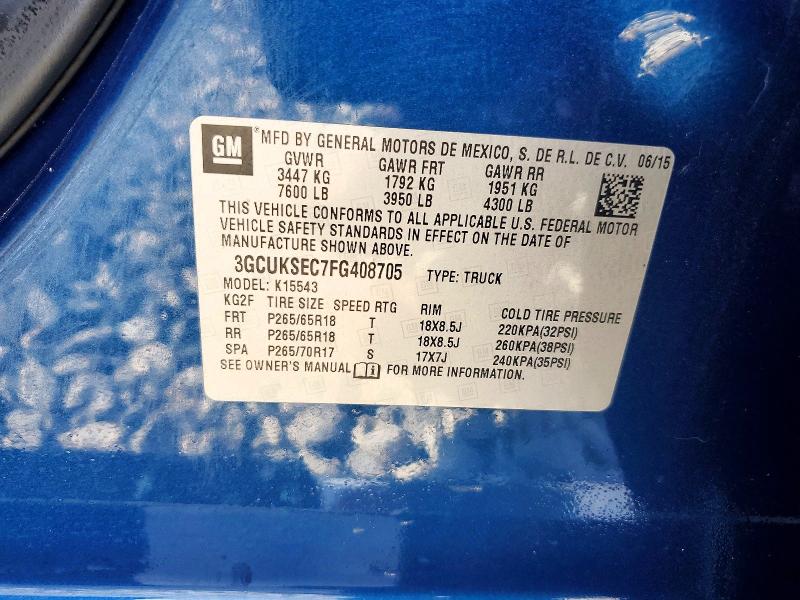 Aukcja sprzedaży 2015 Chevrolet Silverado, vin: 3GCUKSEC7FG408705, numer aukcji: 57994356
