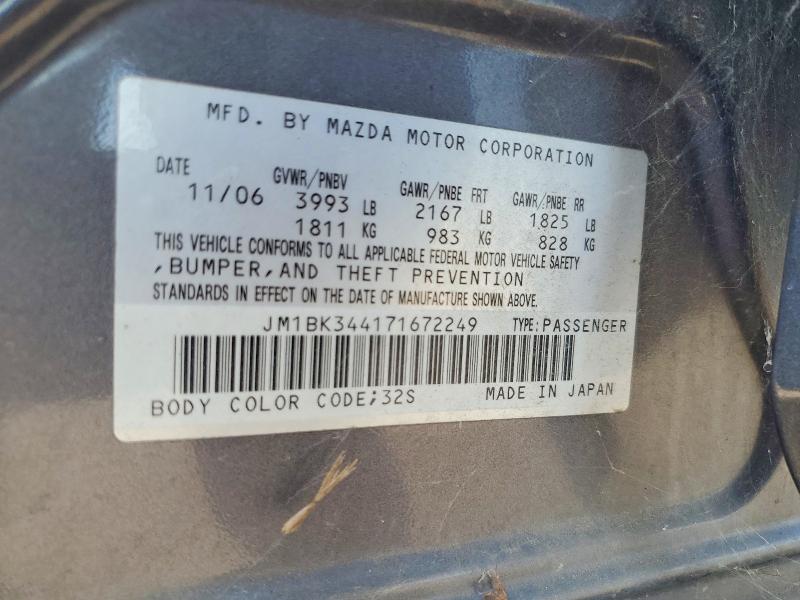2007 Mazda 3 მანქანა იყიდება აუქციონზე, vin: JM1BK344171672249, აუქციონის ნომერი: 85612005