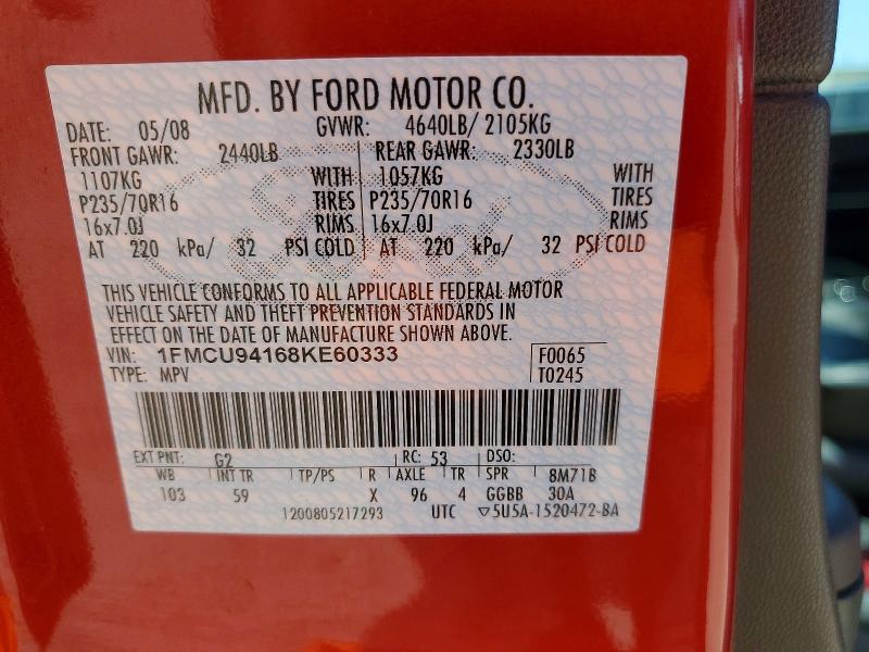 Aukcja sprzedaży 2008 Ford Escape, vin: 1FMCU94168KE60333, numer aukcji: 57732216