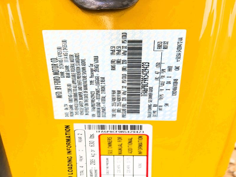 2024 Ford Mustang მანქანა იყიდება აუქციონზე, vin: 1FA6P8CF9R5429423, აუქციონის ნომერი: 57586226