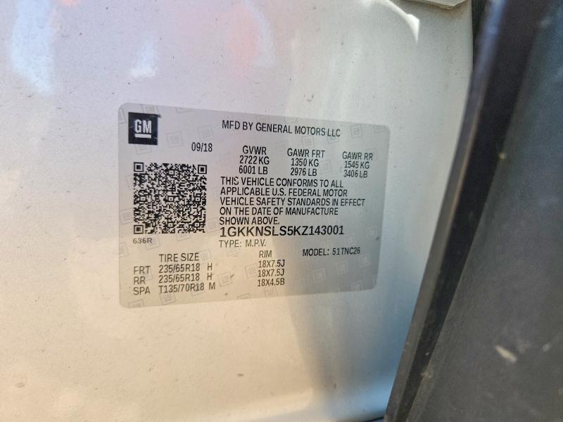 54717706 :رقم المزاد ، 1GKKNSLS5KZ143001 vin ، 2019 Gmc Acadia مزاد بيع