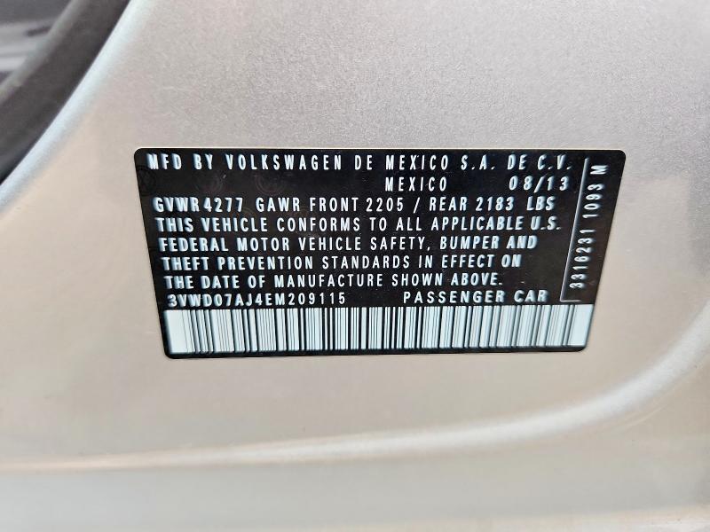58705776 :رقم المزاد ، 3VWD07AJ4EM209115 vin ، 2014 Volkswagen Jetta مزاد بيع