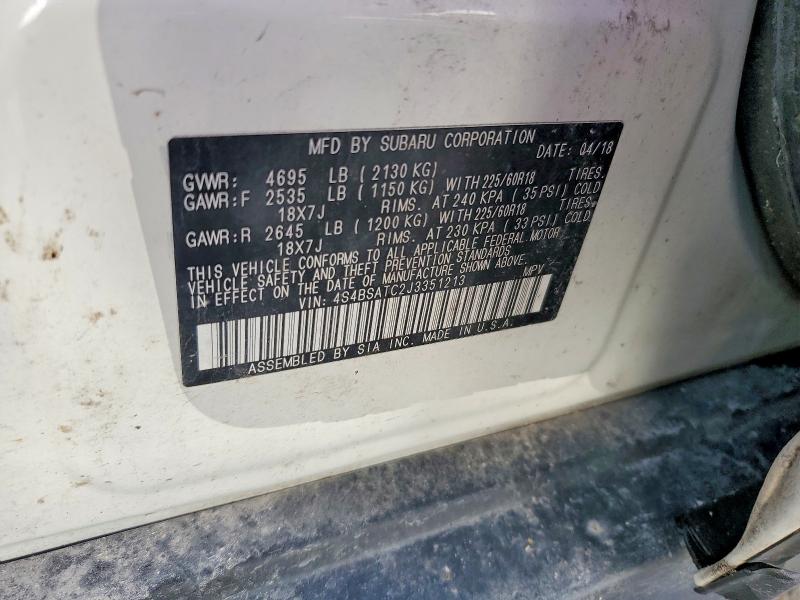 Aukcja sprzedaży 2018 Subaru Outback, vin: 4S4BSATC2J3351213, numer aukcji: 56594776