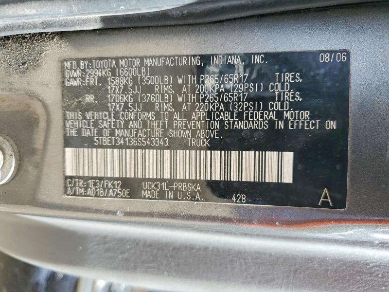 Aukcja sprzedaży 2006 Toyota Tundra, vin: 5TBET34136S543343, numer aukcji: 58534836