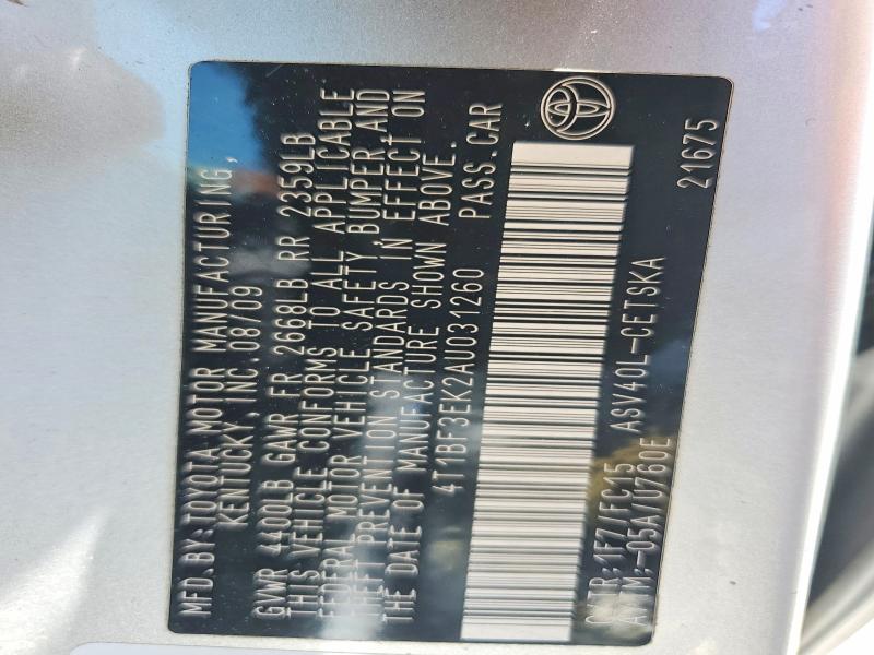 2010 Toyota Camry მანქანა იყიდება აუქციონზე, vin: 4T1BF3EK2AU031260, აუქციონის ნომერი: 56402766