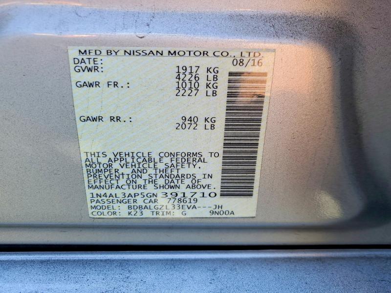 Продажа на аукционе авто 2016 Nissan Altima, vin: 1N4AL3AP5GN391710, номер лота: 54106576