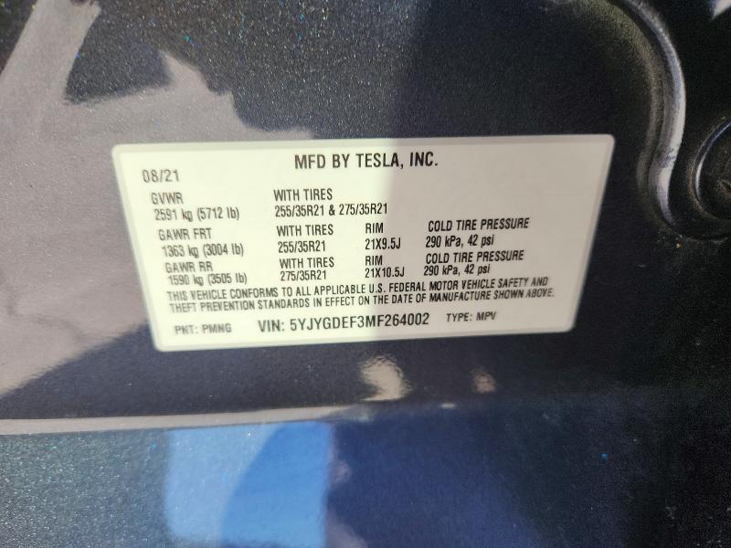 Продаж на аукціоні авто 2021 Tesla Model Y, vin: 5YJYGDEF3MF264002, номер лоту: 59120476