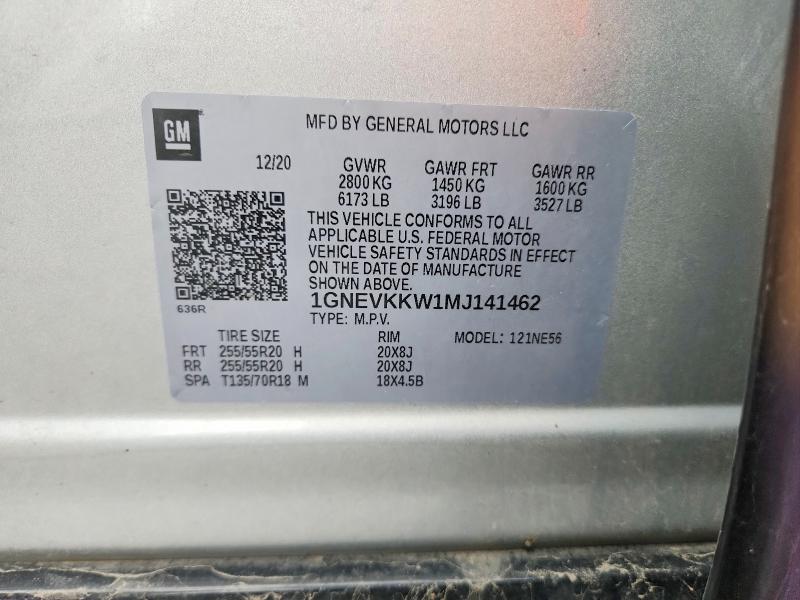 Aukcja sprzedaży 2021 Chevrolet Traverse, vin: 1GNEVKKW1MJ141462, numer aukcji: 58096466