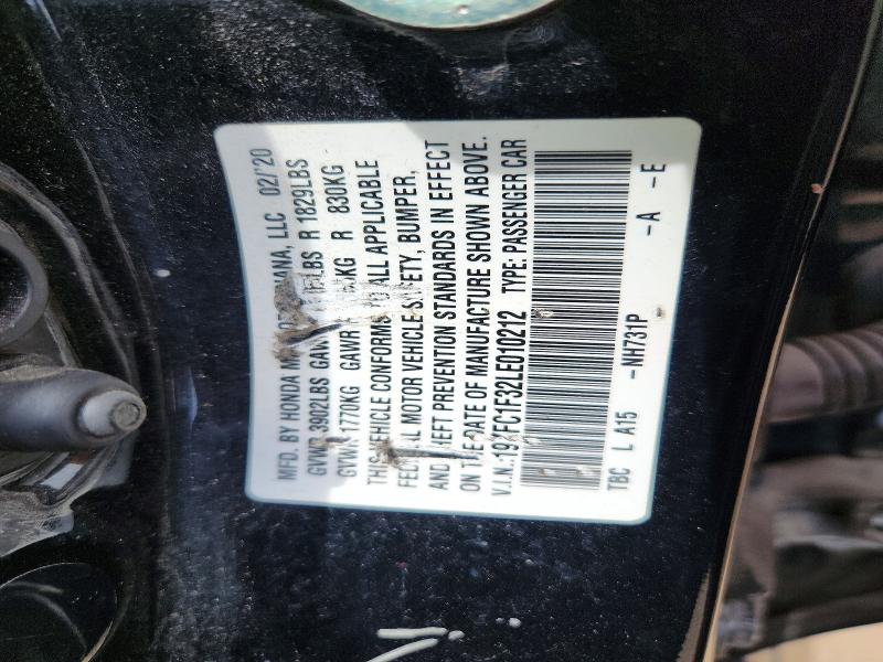 2020 Honda Civic მანქანა იყიდება აუქციონზე, vin: 19XFC1F32LE010212, აუქციონის ნომერი: 55507886