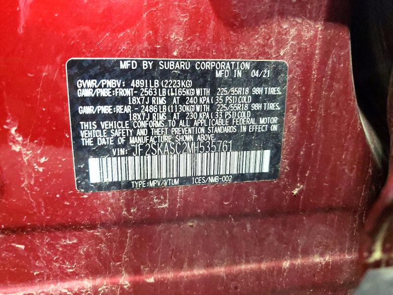Продаж на аукціоні авто 2021 Subaru Forester, vin: JF2SKASC2MH535761, номер лоту: 58760576
