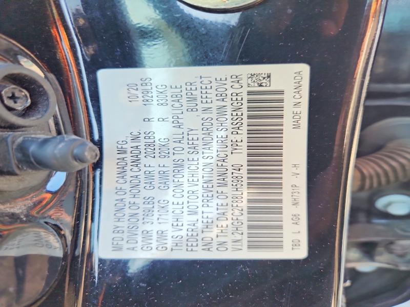 Продаж на аукціоні авто 2020 Honda Civic, vin: 2HGFC2F88LH598740, номер лоту: 59225476