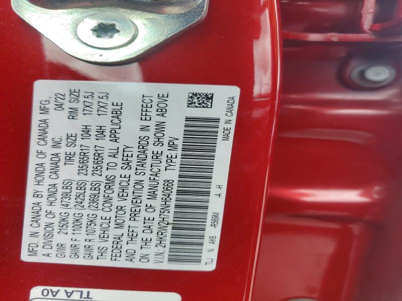 Продажа на аукционе авто 2022 Honda Cr-v, vin: 2HKRW2H75NH640668, номер лота: 55189786