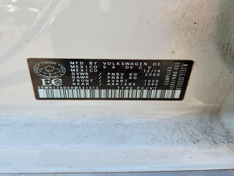 Продажа на аукционе авто 2017 Volkswagen Golf Alltrack, vin: 3VWH17AU5HM521313, номер лота: 57865456