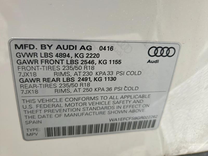 Продажа на аукционе авто 2016 Audi Q3, vin: WA1EFCFS8GR022262, номер лота: 55966736