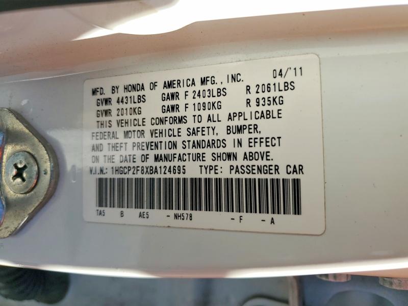 55653976 :رقم المزاد ، 1HGCP2F8XBA124695 vin ، 2011 Honda Accord مزاد بيع