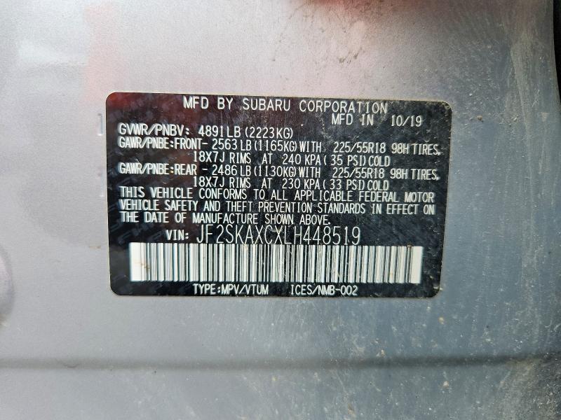 Aukcja sprzedaży 2020 Subaru Forester, vin: JF2SKAXCXLH448519, numer aukcji: 57189456