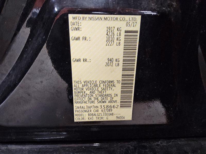 58878426 :رقم المزاد ، 1N4AL3AP7HN358662 vin ، 2017 Nissan Altima مزاد بيع