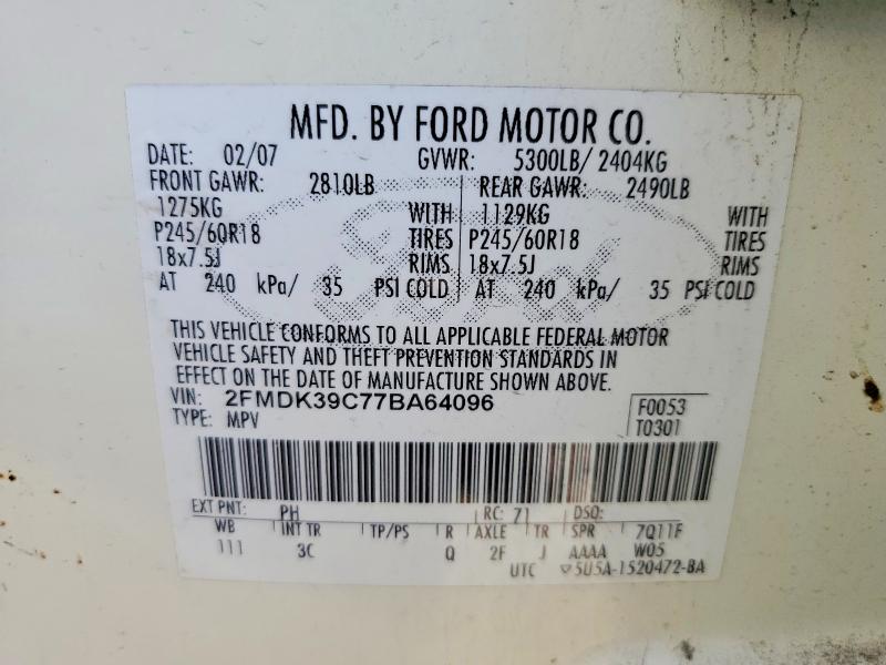 Aukcja sprzedaży 2007 Ford Edge, vin: 2FMDK39C77BA64096, numer aukcji: 56995956