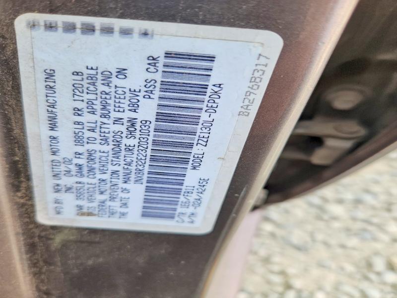 Aukcja sprzedaży 2003 Toyota Corolla, vin: 1NXBR32E23Z031039, numer aukcji: 58917356