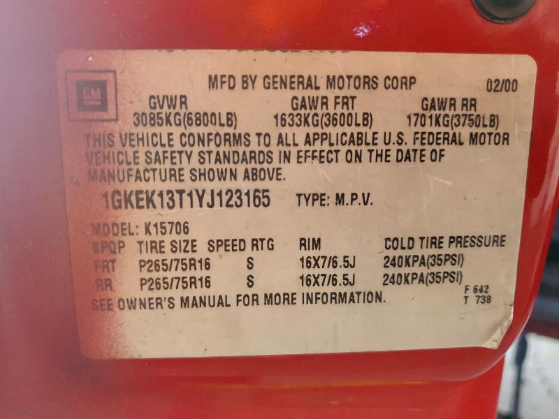 57846686 :رقم المزاد ، 1GKEK13T1YJ123165 vin ، 2000 Gmc Yukon مزاد بيع