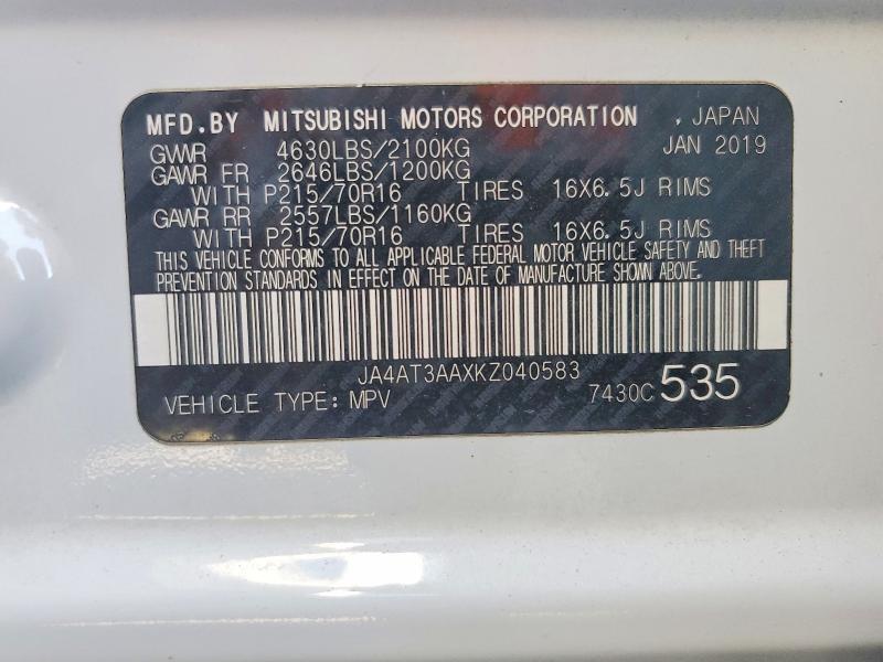 56736796 :رقم المزاد ، JA4AT3AAXKZ040583 vin ، 2019 Mitsubishi Eclipse Cross مزاد بيع