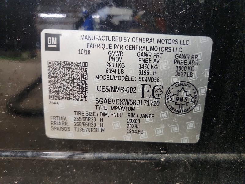 2019 Buick Enclave მანქანა იყიდება აუქციონზე, vin: 5GAEVCKW5KJ171710, აუქციონის ნომერი: 56890006