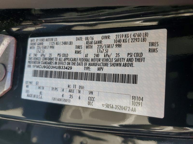 Продажа на аукционе авто 2017 Ford Escape, vin: 1FMCU9GD3HUB33429, номер лота: 54615446
