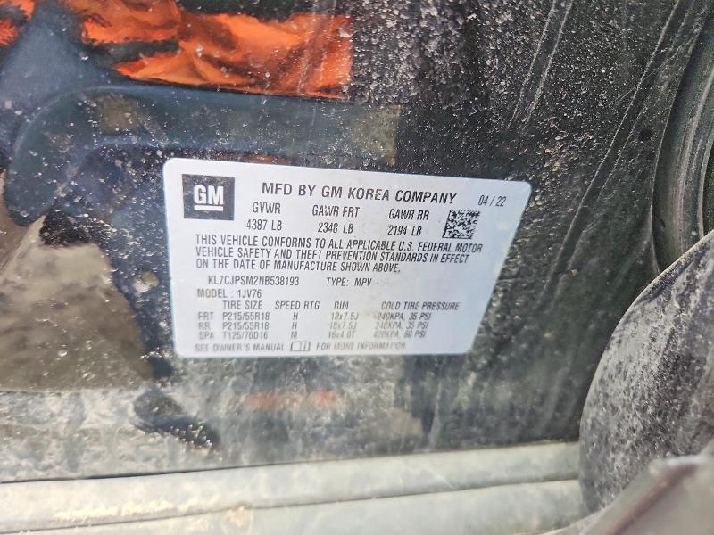 Продажа на аукционе авто 2022 Chevrolet Trax, vin: KL7CJPSM2NB538193, номер лота: 57947276