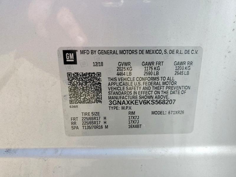 Продаж на аукціоні авто 2019 Chevrolet Equinox, vin: 3GNAXKEV6KS568207, номер лоту: 55770986
