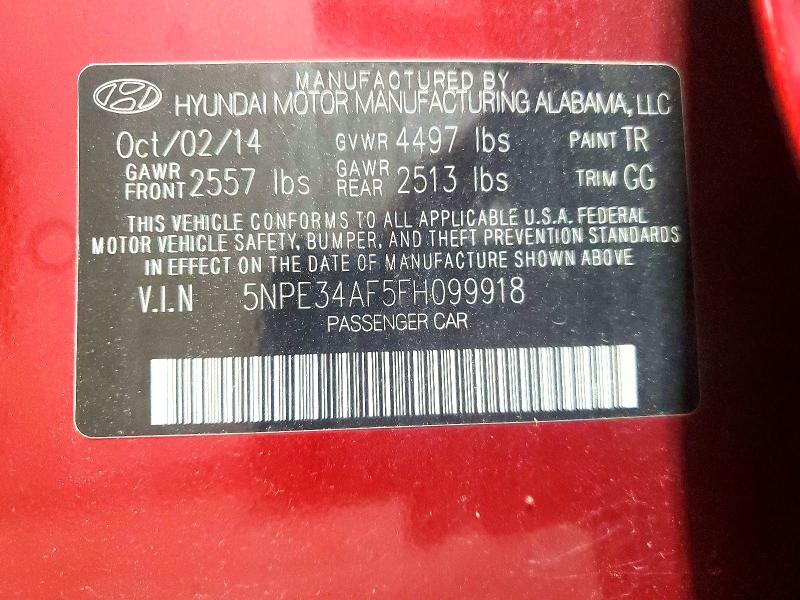 57577536 :رقم المزاد ، 5NPE34AF5FH099918 vin ، 2015 Hyundai Sonata مزاد بيع